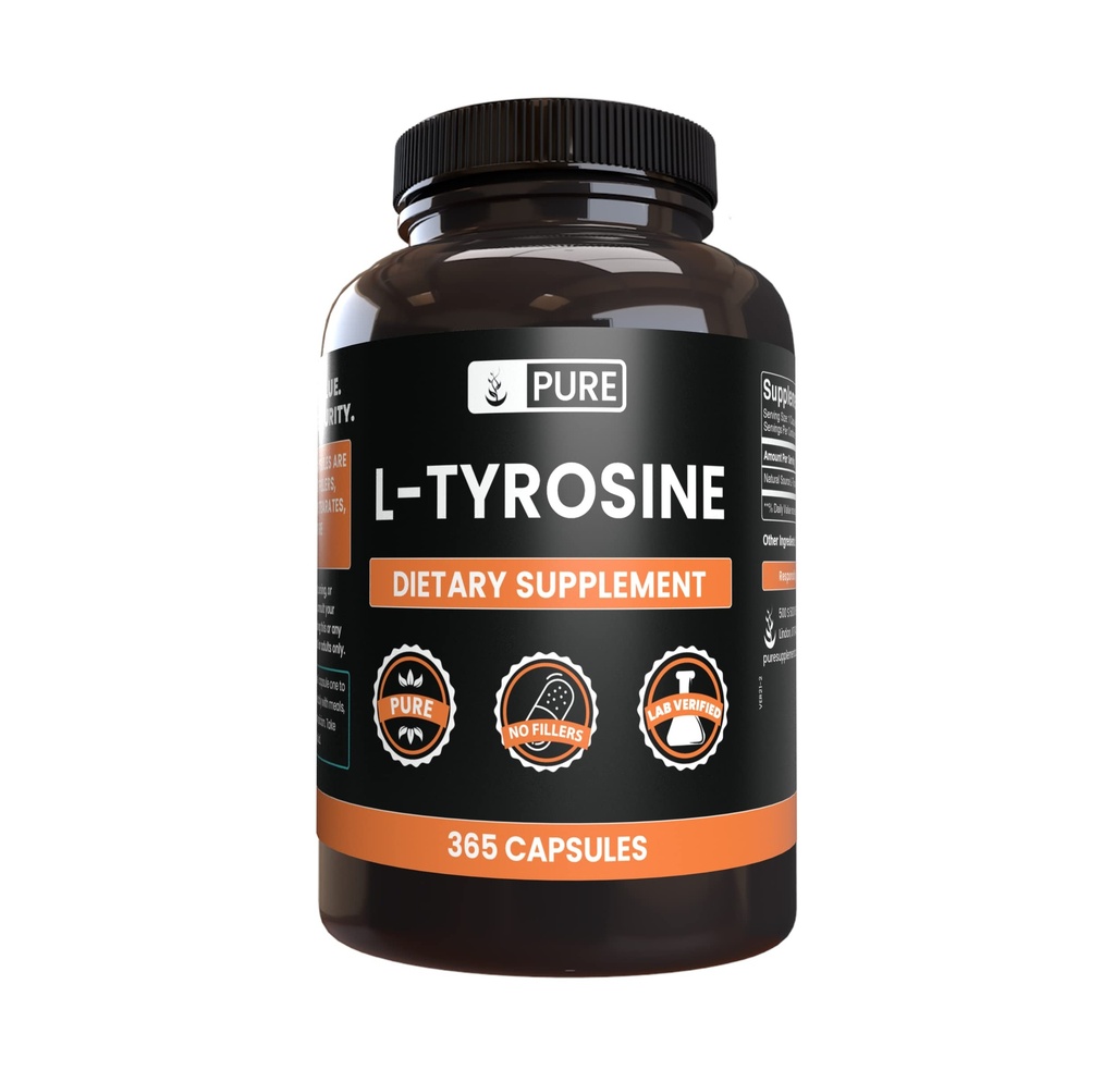 PURE ORIGINALE INGREDIENTS L-tyrosin (365 kapsler) Ingen magnesium eller Rice Fillers, alltid ren, Lab verifisert