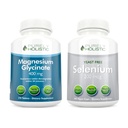Magnesium Glycinate 400mg + Selenium 200mcg - Vegan Bundle - 270 tabletter og 365 kapsler - laget i USA