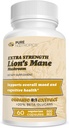 Pure Nootropics - Organic Lion's Mane 8:1 Mushroom 500 mg | Dual ekstrakt | 60 Vegetariske Caps | >20% beta-glucans | Hericium erinaceus | Hjernehelse