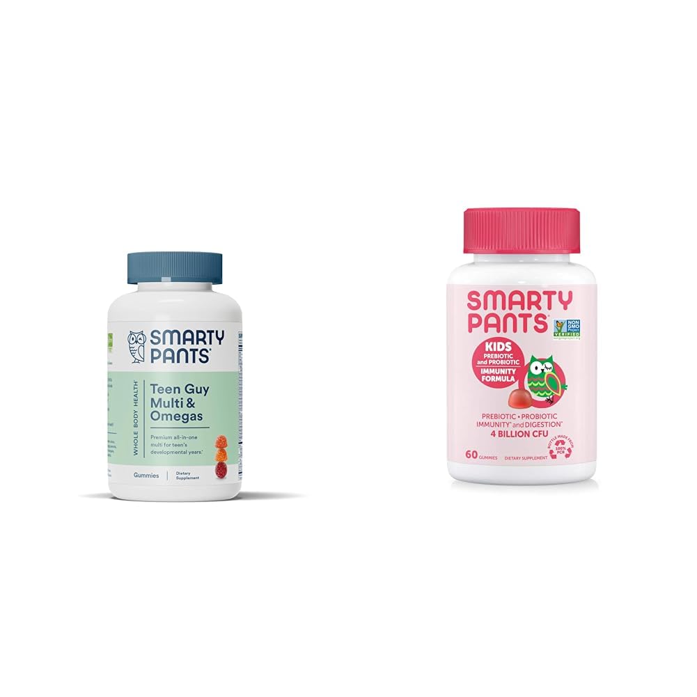 SmartyPants Tenåring Guy Multivitamin Gummies: Omega 3 Fiskeolje (EPA / DHA) & barn Probiotiske immunisme Gummies: Prebiotika og probiotika for digestiv helse og immun støtte Supplement