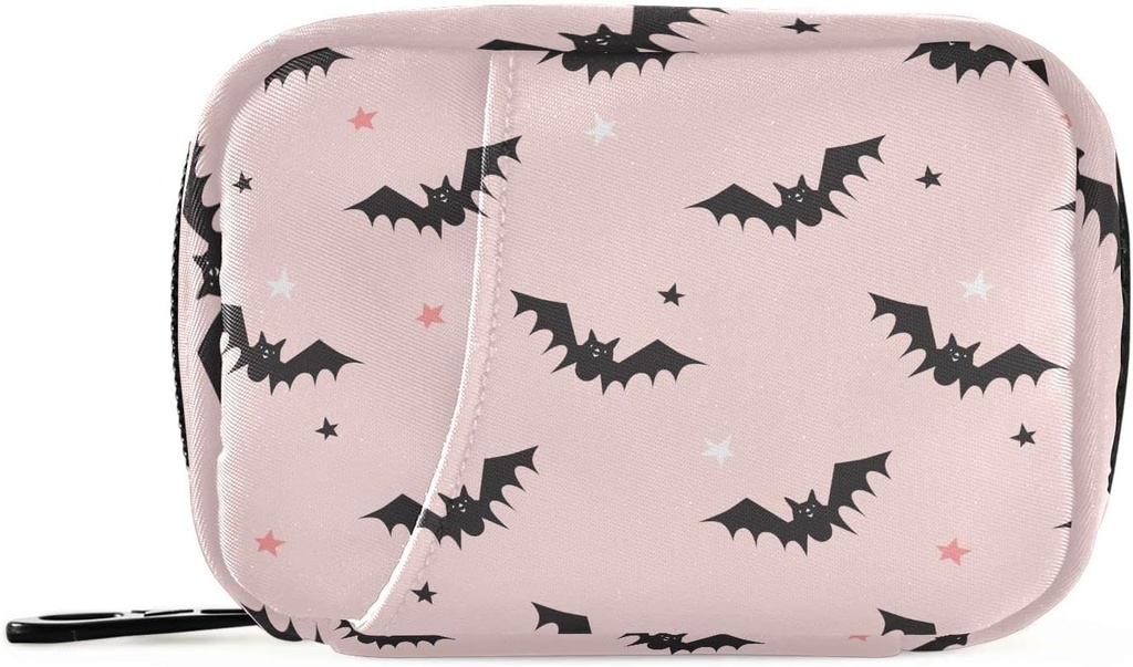 Halloween Bats Pink Pille Boks 7 dagers Pille Veske Reise Pille Organizer Veske med Zipper Bærbar Ukelig Vitamin medisin Supplement Holder Pouch Bag