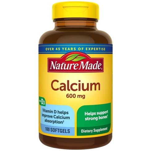 Naturlaget kalsium 600 mg med vitamin D flytende softgels 100 ea (pakke med 2)
