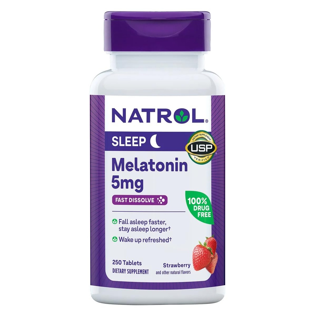 Natrol Melatonin 5 Mg, 250 raske oppløsning tabletter Strawberry Flavor