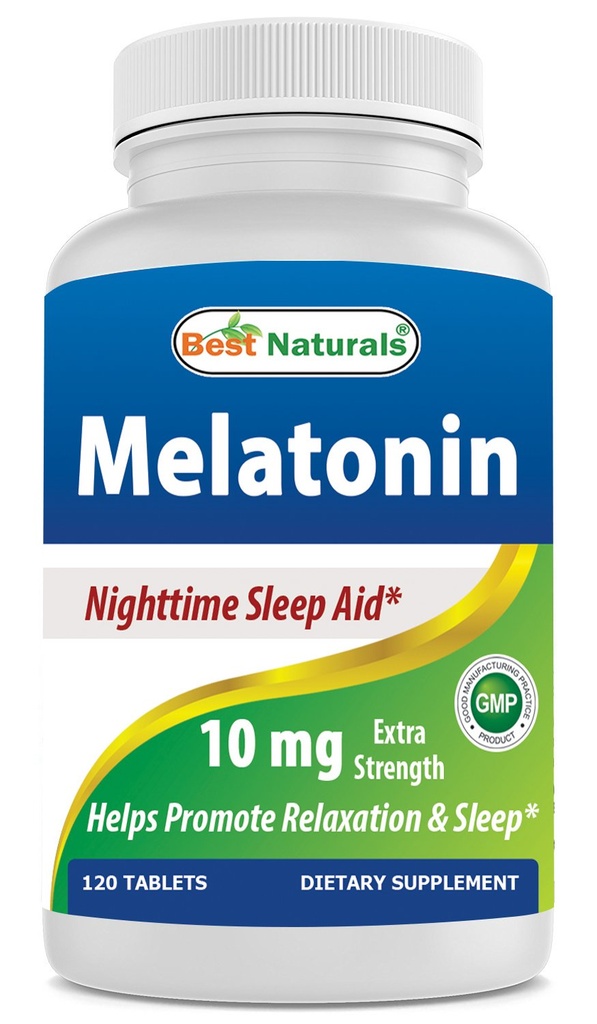 Best Naturals Melatonin 10 mg (Non-GMO) Tabletter - Hjelper fremme avslapning og søvn - 120 Teller
