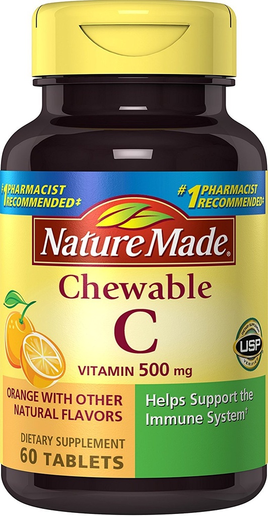 Natur laget Chewable vitamin C 500 mg tabletter, 60 tel for å hjelpe støtte immunsystemet (pakke med 3)