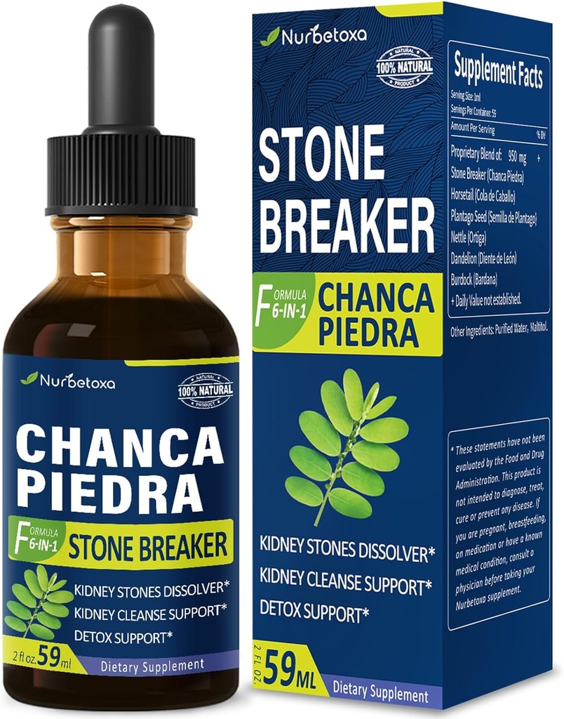 Chanca Piedra Stone Breaker ekstrakt dråper for nylon steiner oppløser, nynorsk rengjøring Detox & Repair Supplement m/Horsentail Dandelion. Chanca Piedra para Los Riñones. 2oz