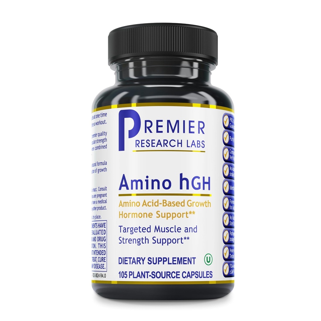 Premier Research Labs Amino HGH - HGH Kosttilskudd for menn, HGH Kosttilskudd for kvinner, Aminosyrer, L-arginin, L-Lysine, HGH Enhancer, Støtte Human Growth Hormone og muskelvekst - 105 Kapsler