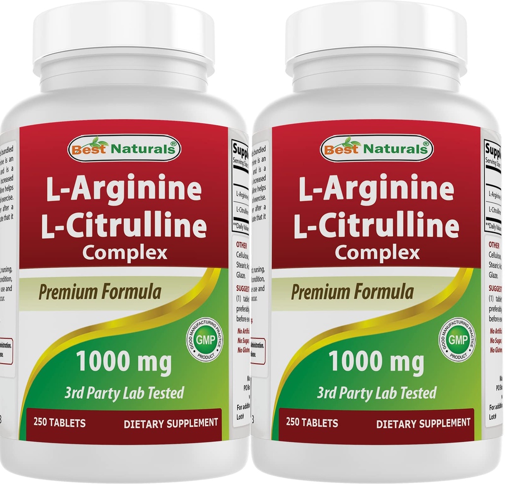 Beste Naturals L-Arginin L-Citrullin Complex 1000 mg 250 tabletter (250 antall (pakke med 2))