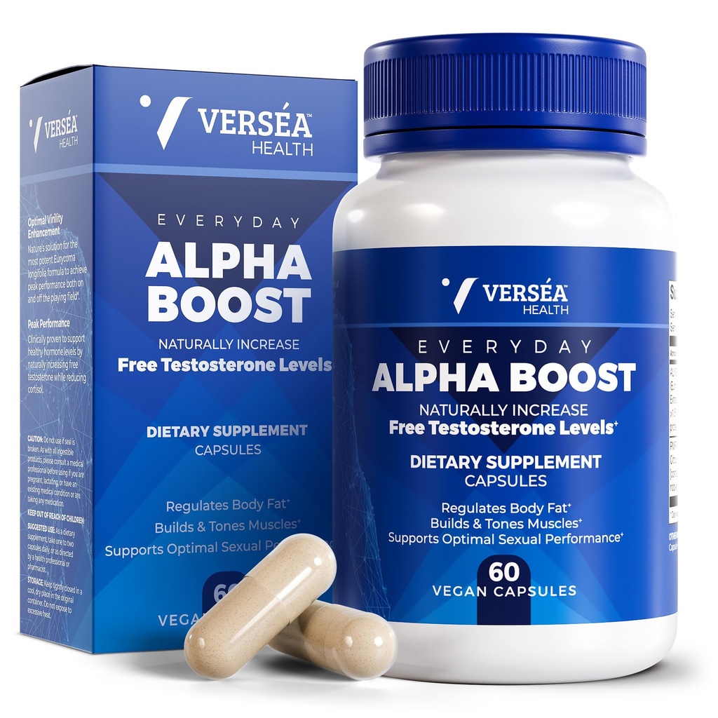 Alpha Boost – Naturlig gratis testosteronstøtte, energi, utholdenhet, utholdenhet og vitalitet for menn og kvinner, multivitamin for sunn aldring og ytelse og bruker VEssorb® (60 Ct)