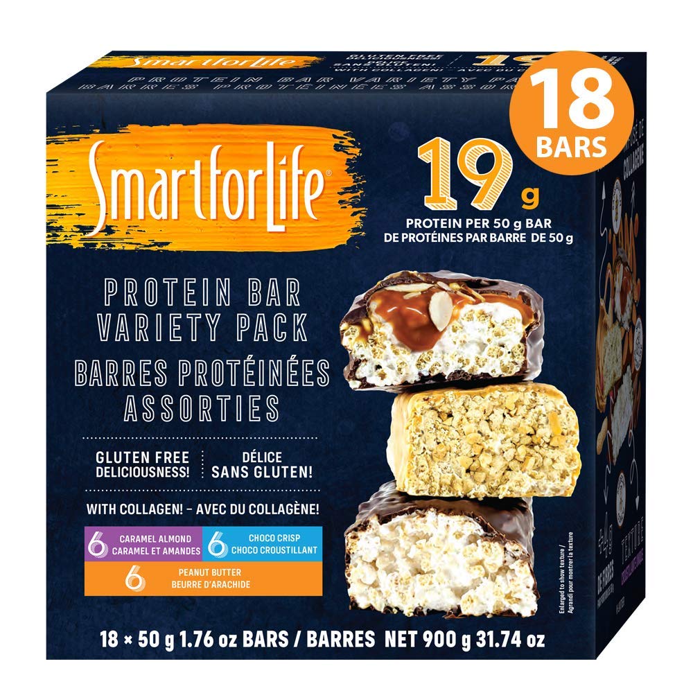 Smart for livet - høy protein, lav sukker bar Variety Pack, Glutenfri karamell almond, sjokolade & peanut smør sjokolade crunchy måltid erstatning barer arbeider med informasjonskapsler diett ikke-GMO 18ct