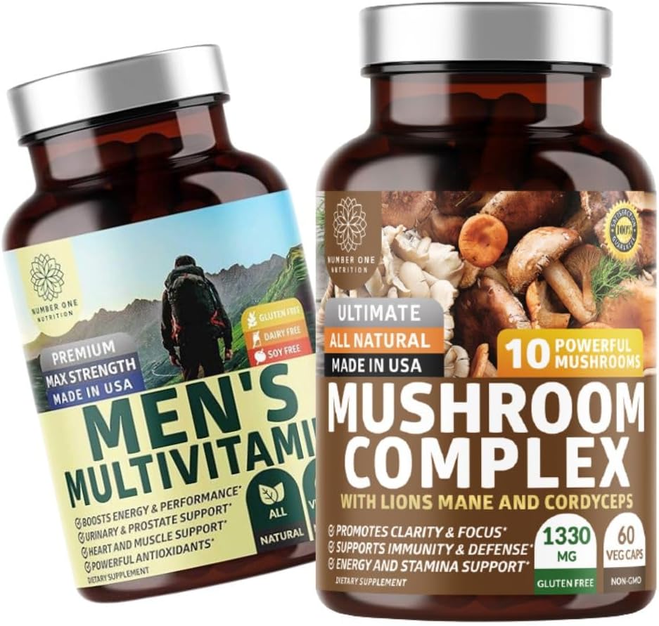 Nr. 1 Ernæring N1N Premium Mushroom Complex [10X Kraftig Mushrooms] og menns daglige multivitamin [35 Potent Ingredienser], 2 Pack Bundle