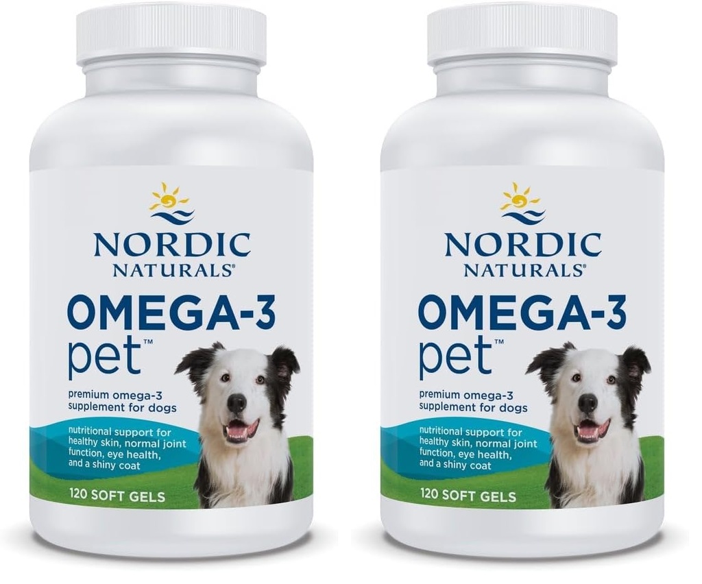 Nordic Naturals Omega-3 Pet, Unflavored - 120 Soft Gels - 330 mg Omega-3 Per Mykt Gel - Fiskeolje for hunder med EPA & DHA - Fremmer hjerte, hud, Coat, & Immune Health (Pack of 2)