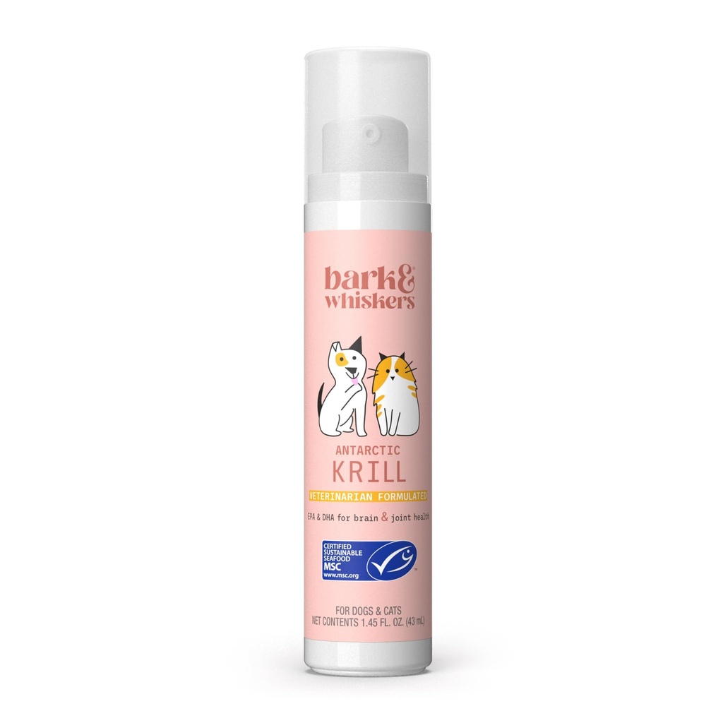 Bark & Whiskers Krill oljevæskepumpe - Omega-3 fettsyrer for katter og hunder - støtter felles komfort, hud og hjernefunksjon - Antioksidant støtte - 1.45 Fl Oz (186 pumper)