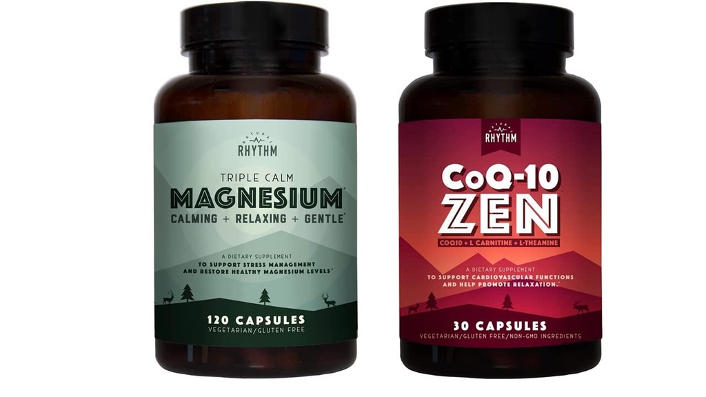 Naturlig Rhythm Cardio Calm Bundle - Triple Calm Magnesium 150 mg, 120 kapsler + CoQ10-ZEN (Coenzym Q10 + L-karnitin + L-Theanine), 30 kapsler