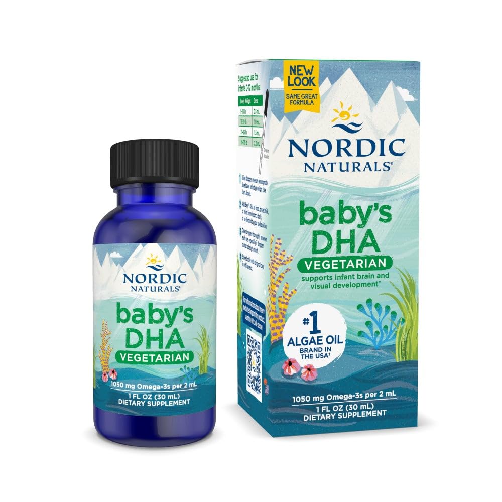 Nordic Naturals Babys DHA Vegetarisk, Uslaveret - 1050 mg Plantebasert Omega-3-1 oz - Støtter hjerne- og visjonsutvikling i babyer - Non-GMO, Vegan - 15 Services
