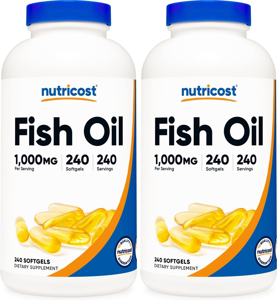 Nutricost Fish Oil Omega 3 Softgels med EPA & DHA (1000 mg Fish Oil, 560 mg Omega-3), 240 Softgels, Ikke-GMO, Glutenfri. (Pack of 2)
