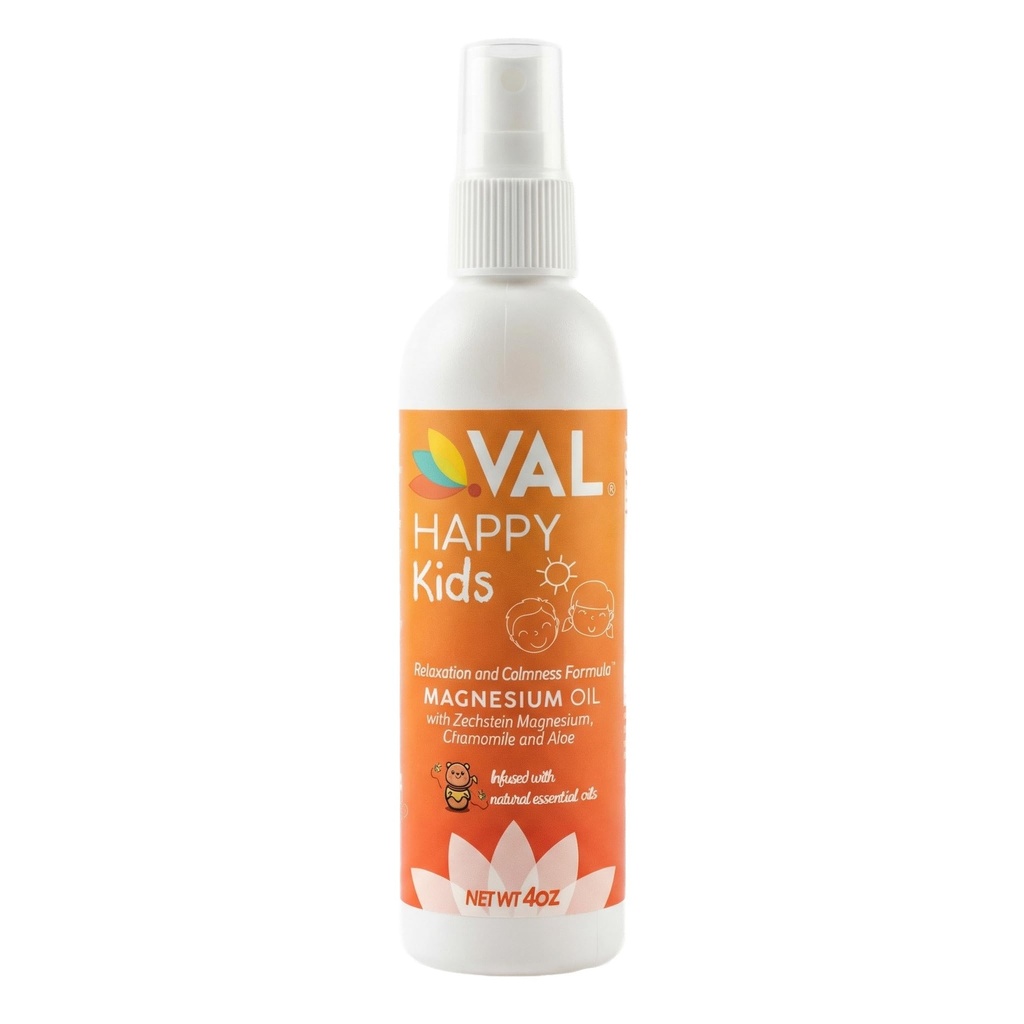 VAL Kids Magnesium Olje Spray - Naturlig sengetid Rolig & Mood Support | Zechstein Magnesium, Kamille og Aloe | No Itch | Fastabsorbering | Laget i USA | 4oz