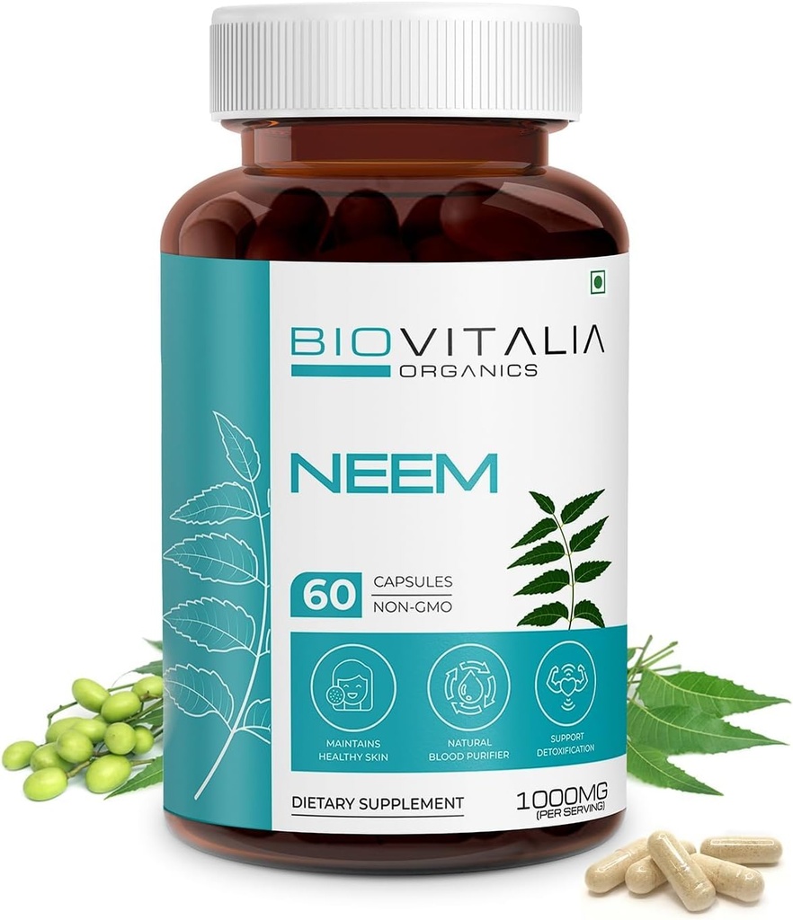 Biovitalia Plant Basert Neem 1000mg Capsule for menn og kvinner | Diett Supplement | Støtte Sunn & Fremme avgift - 60 Vegan Kapsler