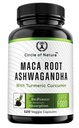 Maca Root, Ashwagandha Root Extract, kapsler for menn og kvinner med gurkemeie curcumin og bioperine 120 kapsler laget i USA