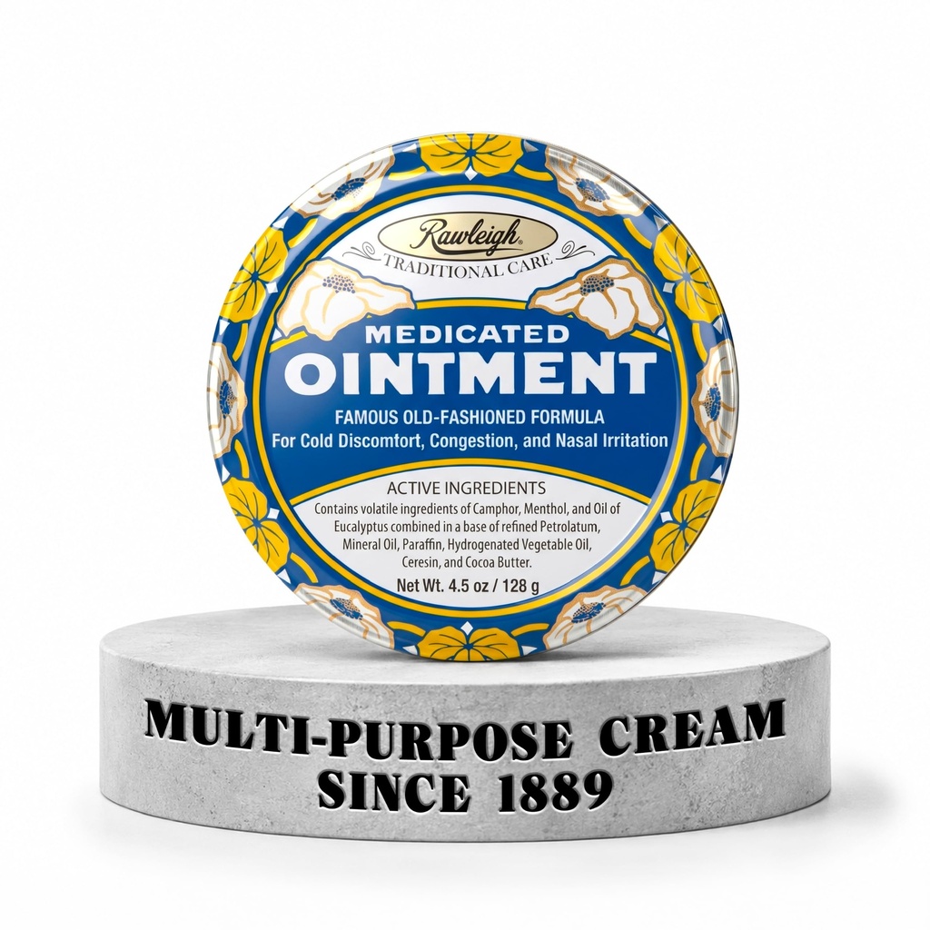 Rawleigh Medisinert Ointment: 4.5 oz Blå Tin, voksne og barn: Topical Chest Rub for kulde, Nasal kongessjon, mindre smerter og smerte, med Camphor, Menthol & Eucalyptus, ikke-Greasy Formula - Pakke med 1