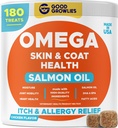 Omega 3 Fiskeolje for hund (180 Ct) - Hud og Coat Chews - Tørr og kløende hud relief + Allergi støtte - Shiny Coats - EPA & DHA fettsyrer - Natural Salmonolje Chews fremmer hjerte, Hip & felles støtte