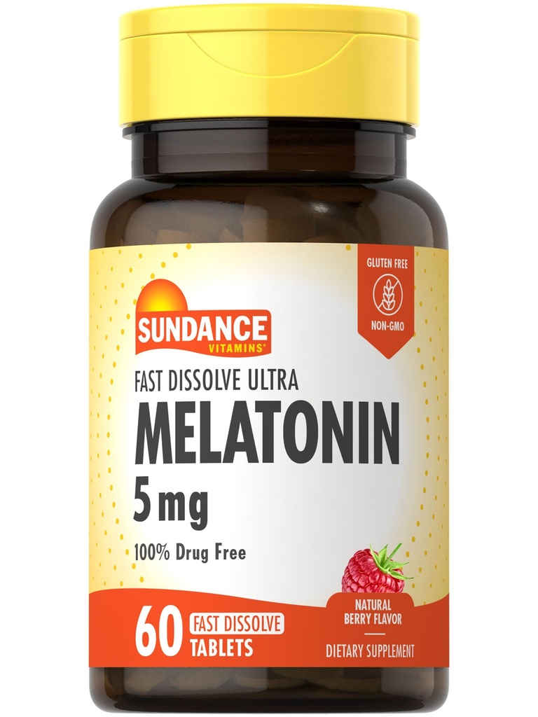 Sundance Melatonin 5 mg raske oppløsningstabletter | 60 greve | Naturlig Berry Flavor | Vegetarisk, ikke-GMO, og Glutenfri Supplement
