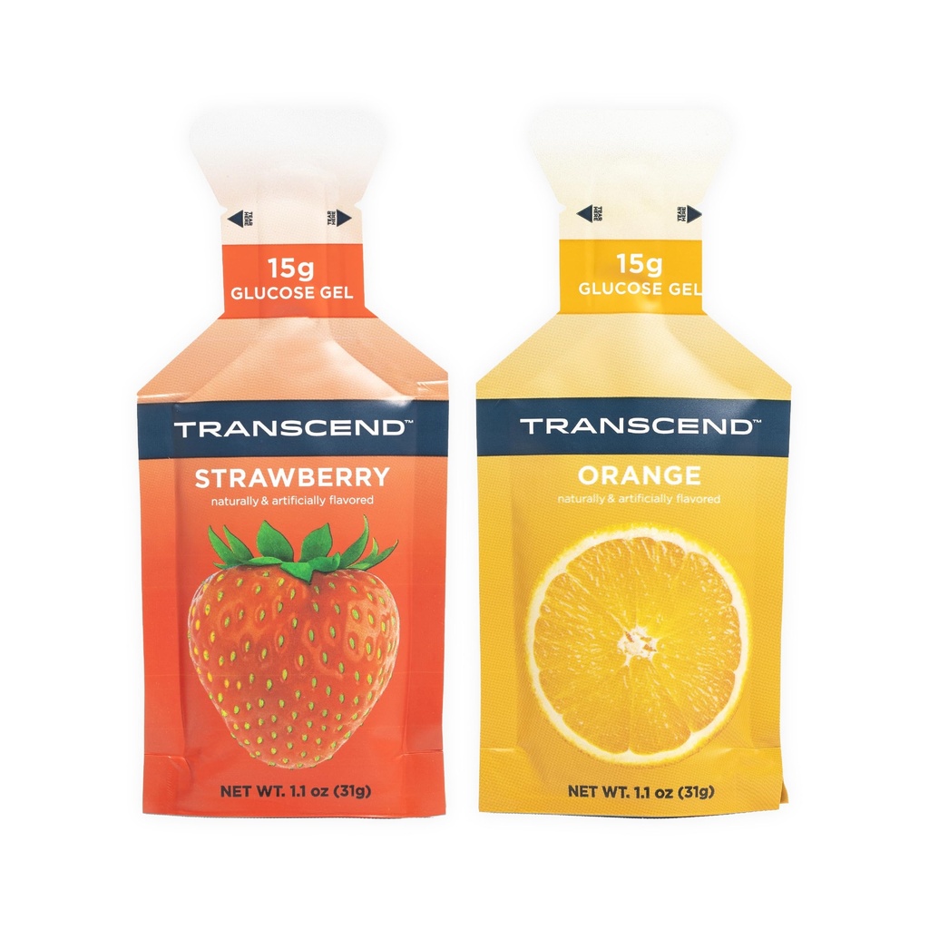 Transcend Foods Strawberry + Orange Gels (1,1 oz, Pakke med 10) Hurtigpåførende Carb Gel Strawberry og Orange Flavor – Koffeinfri, Glutenfri