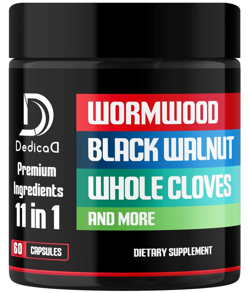 Wormwood Capsules Supplement - Ekstrahert fra Black Walnut, Cloves, Turmeric, Apple, Berberine HCl og mer - 11 ingredienser kombinert for immunsystem, Body Management - 60 kapsler