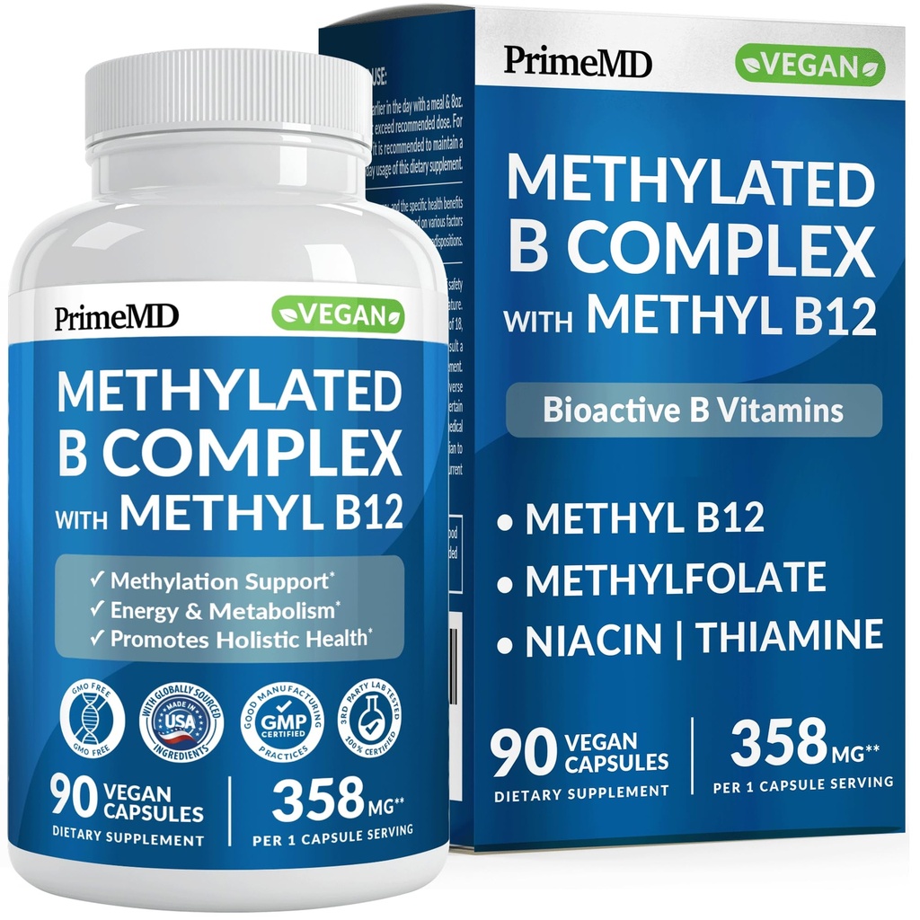 Metylert B-kompleks med metylfolat og B12 Metylkobalamin 1000 mg - metylert multivitamin for energi, hjernefunksjon og velvære - vitamin B-kompleks for menn og kvinner (90 serveringer) (Pack of 1)