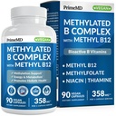 Metylert B-kompleks med metylfolat og B12 Metylkobalamin 1000 mg - metylert multivitamin for energi, hjernefunksjon og velvære - vitamin B-kompleks for menn og kvinner (90 serveringer) (Pack of 1)