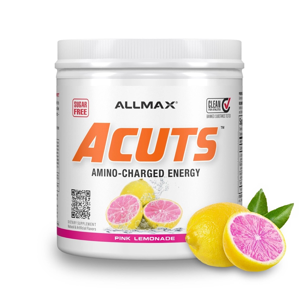 ALLMAX ernæring Aminocuts (ACUTS), Amino-Charged energidrikk med Taurin, L-karnitin, Grønn Kaffebønne ekstrakt, Pink Lemonade, 30 Serveringer