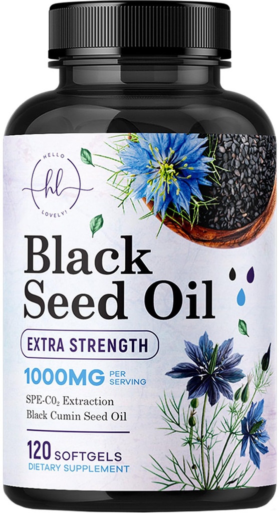 Svart Seed Oil Softgels 1000mg - Premium Nigela Sativa Black frø, ren naturlig svart cumin frøolje og antioksidant for hud og immunstøtte - ikke GMO, flaske i USA Supplement - 120 Softgels