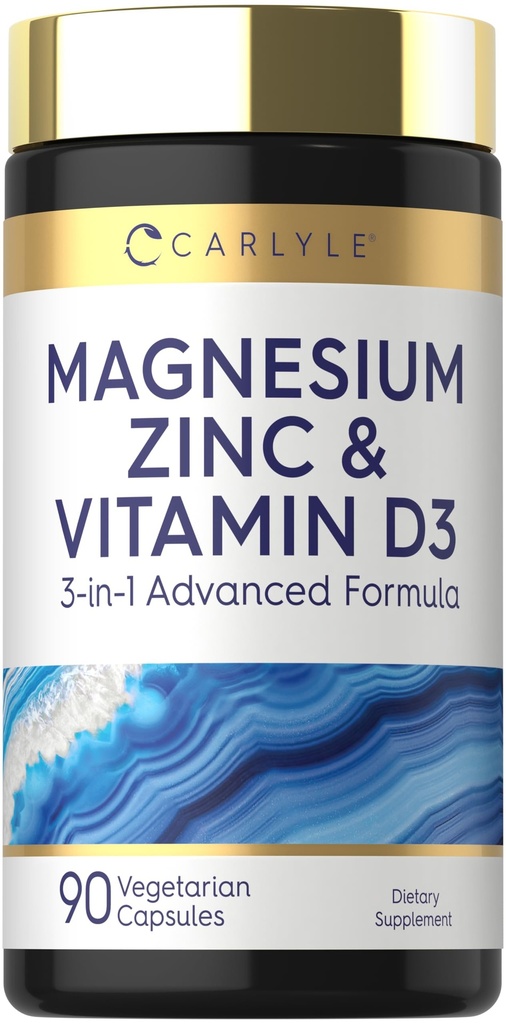 Carlyle Magnesium Sink og vitamin D3 | 90 Kapsler |i-1 Avansert Formel | Vegetarisk, Ikke-GMO og Glutenfri