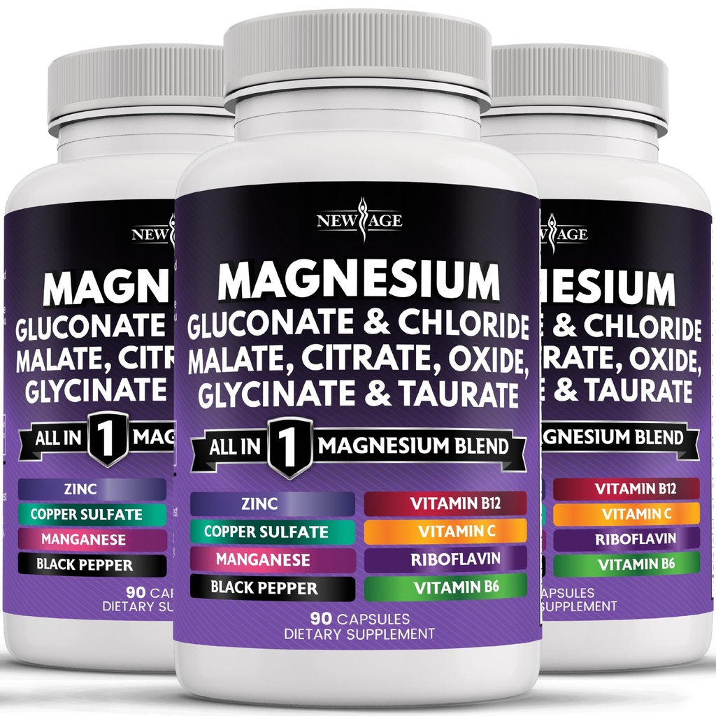 Ny AGE Magnesium Supplement -Powerful Glorine Citrate Malate Oxid Taurate Aspartate Gluconate Orotate & Mag Kloride Manganese Bone Helse og Bone Styrke, Joint Support- 270 Count