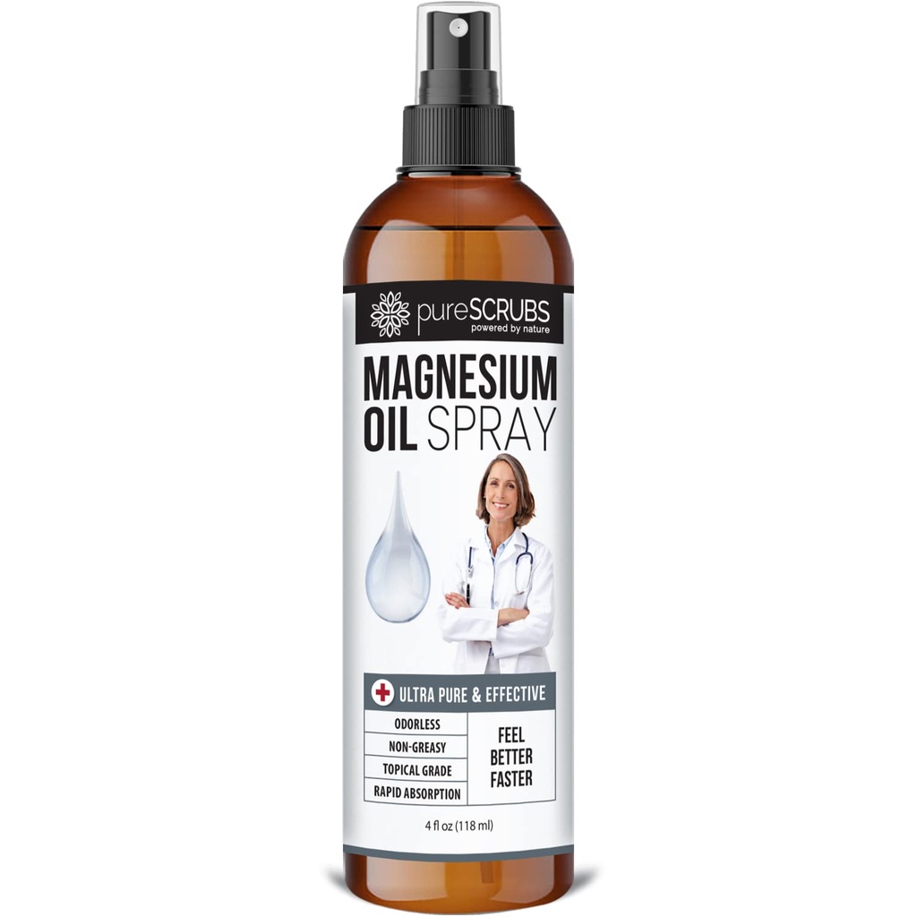 Raskt fungerende ren organisk magnesiumoljespray for føtter, hud, kropp, ultra rask absorpsjon for bedre helse, ren Zechstein Brine - (4 fl oz - 1pk)