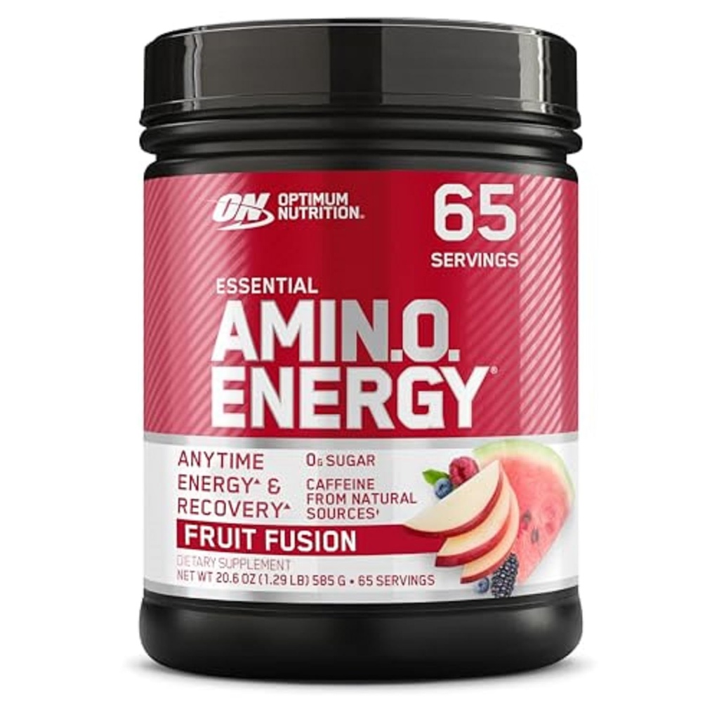 Optimum Nutrition Amino Energy - Pre Workout med grønn te, BCAA, Aminosyrer, ketovennlig, grønn kaffeekstrakt, energipulver - fruktfusjon, 65 serveringer (Packaging May Vary)