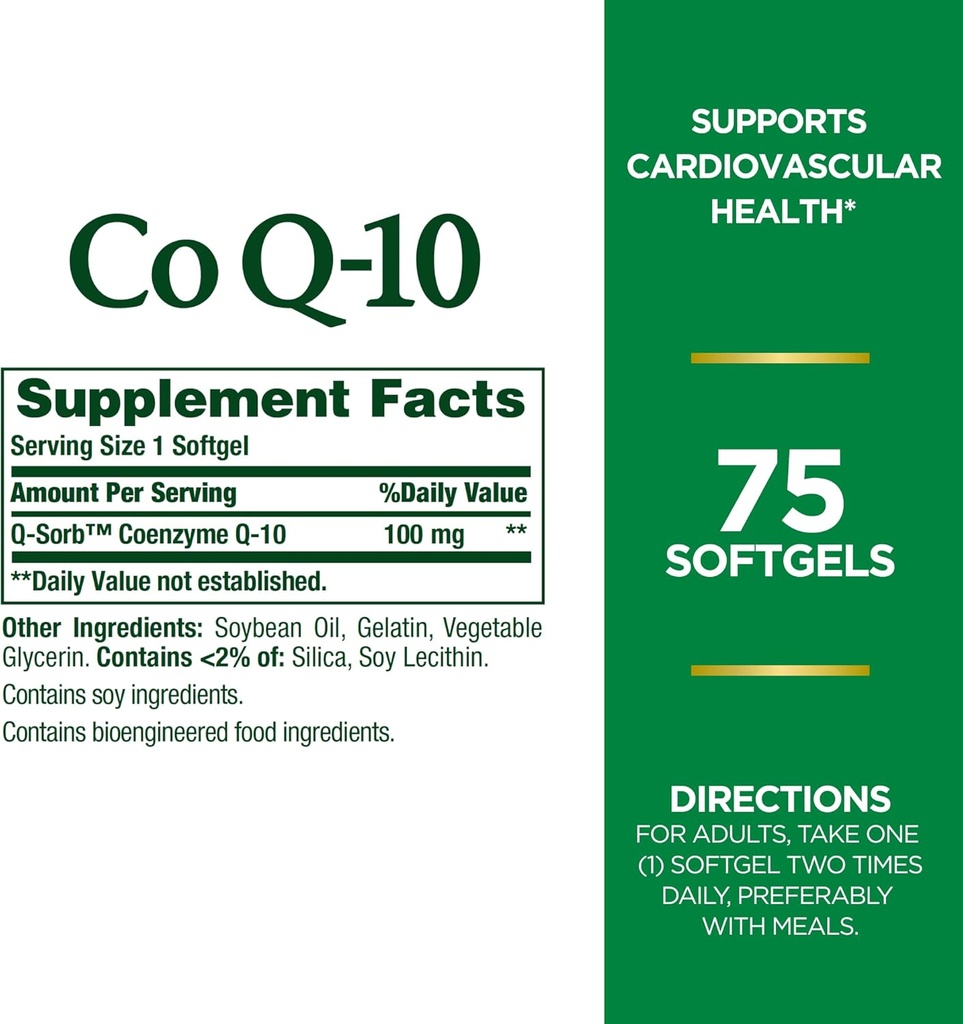 Naturens Bounty CoQ10, støtter hjerte helse, kosttilskudd, 100 mg, 75 Softgels (pakke med 2)