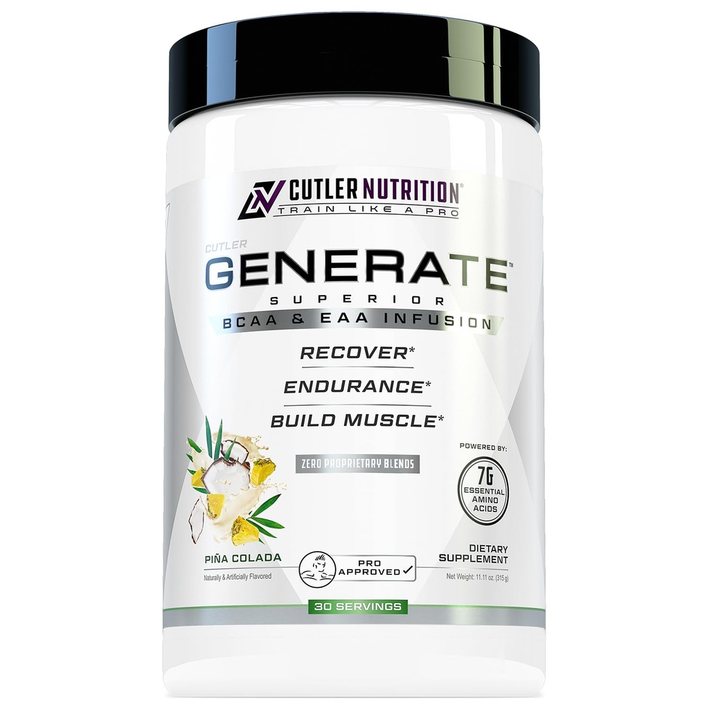 Cutler ernæring generer EAA og BCAA pulver: beste grened kjede Aminosyrer Supplement med essensielle aminosyrer, 5g BCAA, 2g EAA for Lean Muscle Mass ® Pina Colada, 30 serveringer