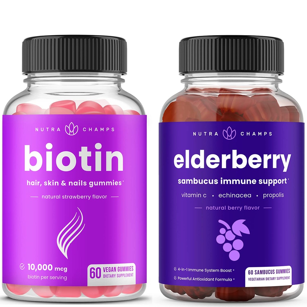 NutraChamps Biotin Gummies og eldrebær Gummies Bundle
