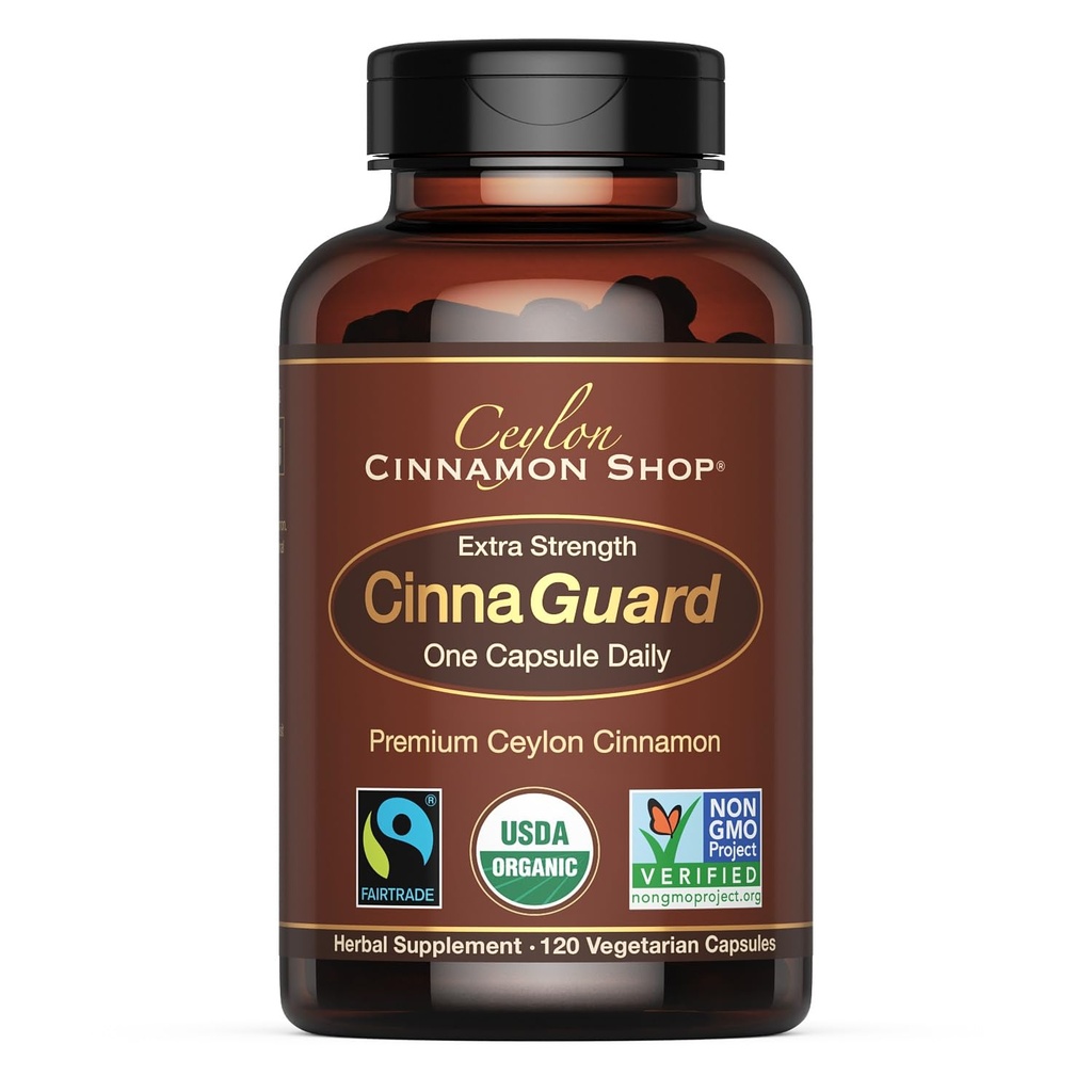 Ceylon Cinnamon Shop CinnaGuardTM Organisk Ceylon Cinnamon Supplement 2500mg per kapsel | Ekstra styrke | 4 måneders forsyning | 120 greve - Ikke-GMO & Glutenfri antioksidant