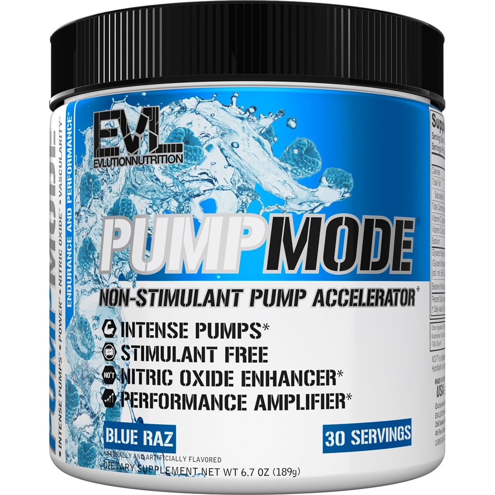 EVL PumpMode Nitric Oxid Supplement - Nitric Oxid Booster Pump Før Trening pulver med Glycerol og Betain for muskel gjenoppretting vekst og utholdenhet - Stim gratis pre trening Drink (Blue Raz)