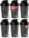 VELOMIX -6 Pacific- Shaker Cups for Protein Shakes 20 oz - 6x Wire Whisk | Leak Proof Protein Shaker flaske for proteinshakes, Shaker flaske pakke for pre & post trening, Shaker Cup (ALL I BLACK)