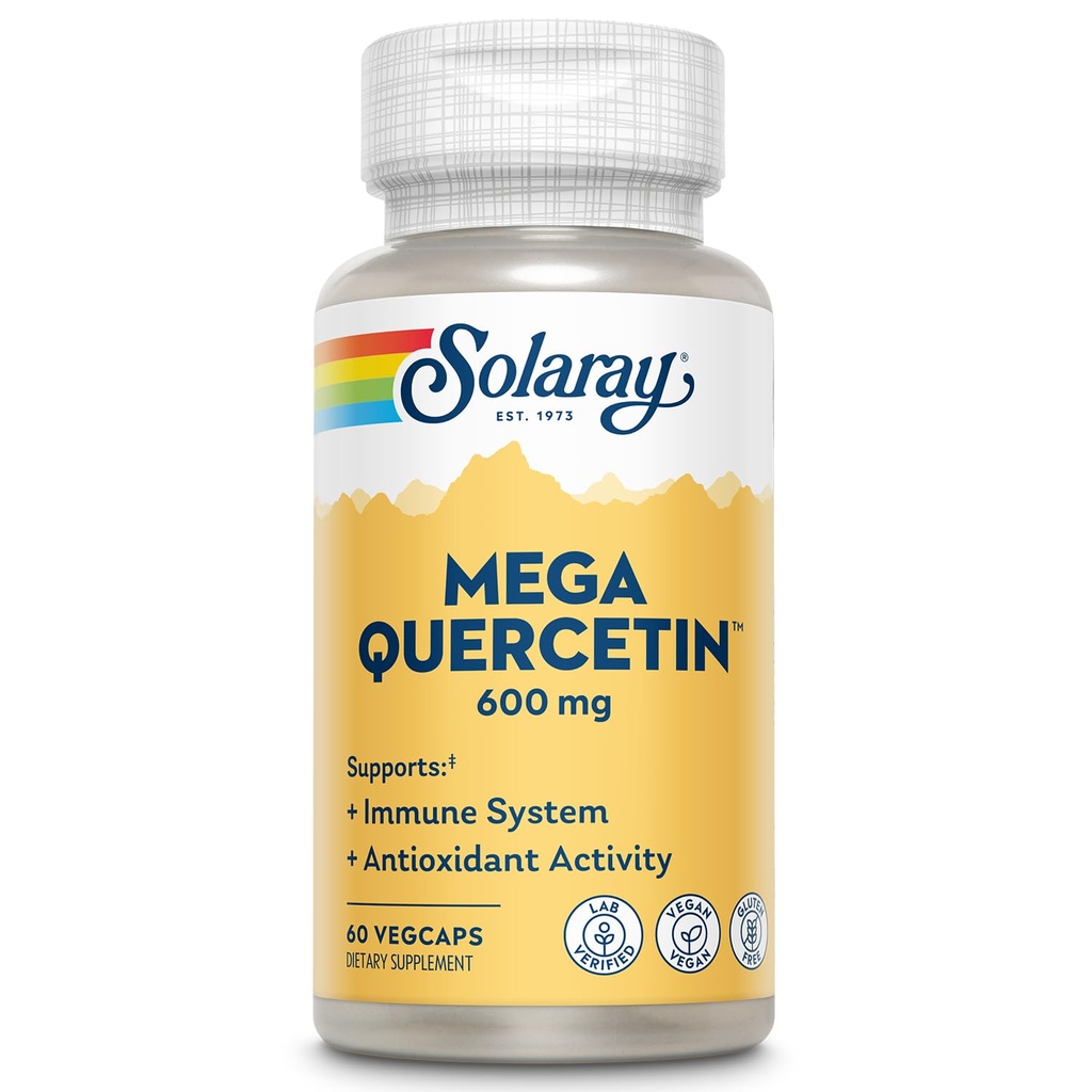 SOLARAY Mega Quercetin med Bromelain, Vitamin C og Bioflavonoider - Antioksidant og immun støtte Supplement, Hearth Helse og blodtrykksstøtte - Vegan, 60-dagers garanti, 60 Serv, 60 Vegkaps