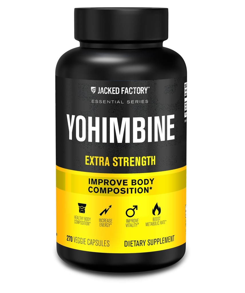 Jacked Factory Yohimbine ekstra styrke supplement, 270 kapsler - Premium Yohimbe Bark ekstrakt for erfarne brukere - Body Recomposition, Energi og mer - Zero Fillers - 270 Veggie Capsule piller