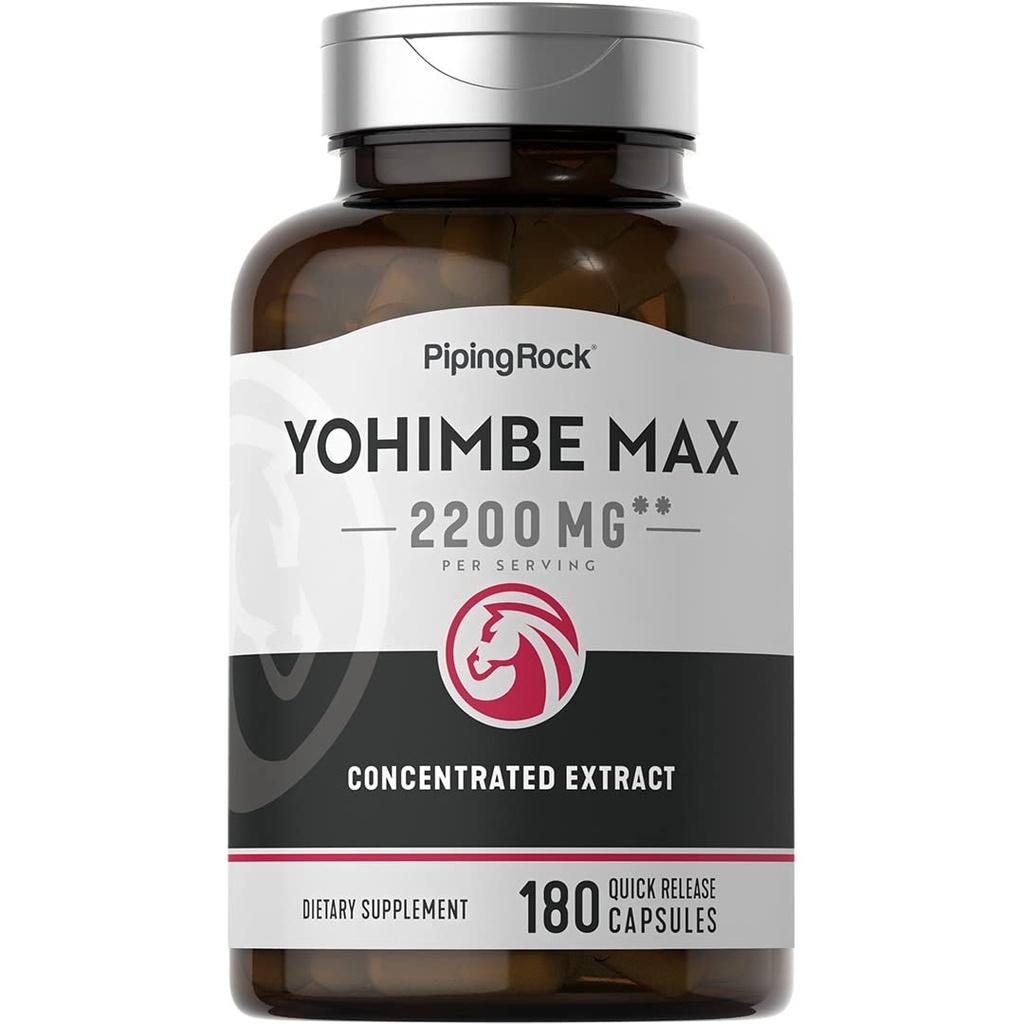 Piping Rock Yohimbe Kosttilskudd for menn 180 Kapsler | Max Konsentrert Ekstrakt | med Pausinystalia Yohimbe | Ikke-GMO, Glutenfri Supplement