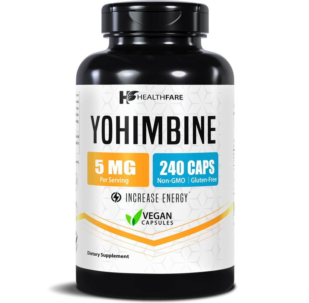 Helsefare Yohimbine HCL 5mg | 240 Vegankapsler | Maksimum styrke formel | Vegan, ikke-GMO, Glutenfri | laget i USA