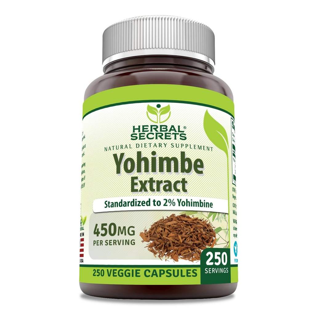Herbal Secrets Yohimbe Extract 450 mg Supplement | Veggie Capsules Ikke-GMO | Glutenfri | laget i USA (1 Pack, 250 Count)