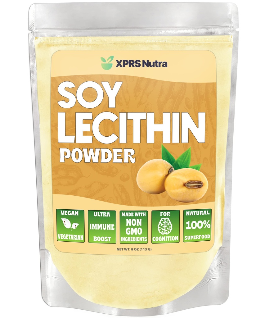 XPRS Nutra Soy Lecithin pulver mat klasse fett emulgator - egnet for matlaging, baking og mer - Veganvennlig soya Lecitin pulver matlaging hjelpemiddel (8 Ounce)