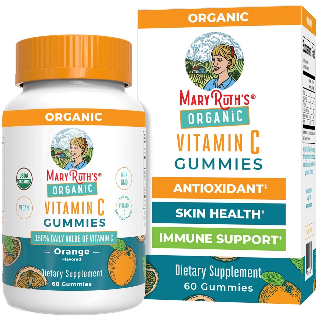 MaryRuth Organics Voksen Vitamin C Gummies | USDA Organic | Vegan Chewable Vitamin C Gummies for alderen 14+ | for immun støtte og total velvære | Vegan | Ikke-GMO | Orange Flavor | 60 greve