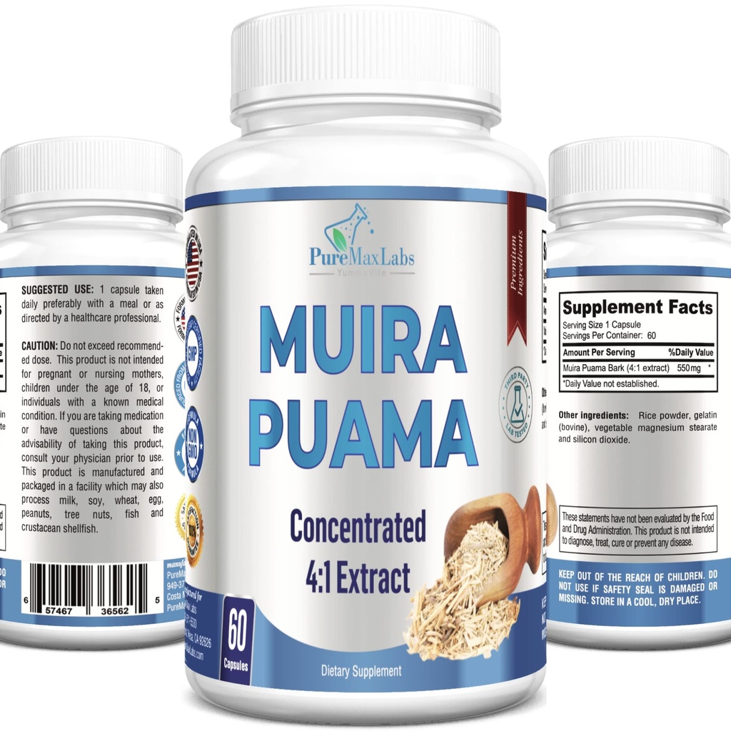Muira Puama Kapsler - Konsentrert 4:1 Ekstrakt, tilsvarende 2200mg per kapsel, 60 Kapsler